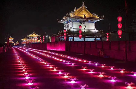 无人机西安城墙光影秀